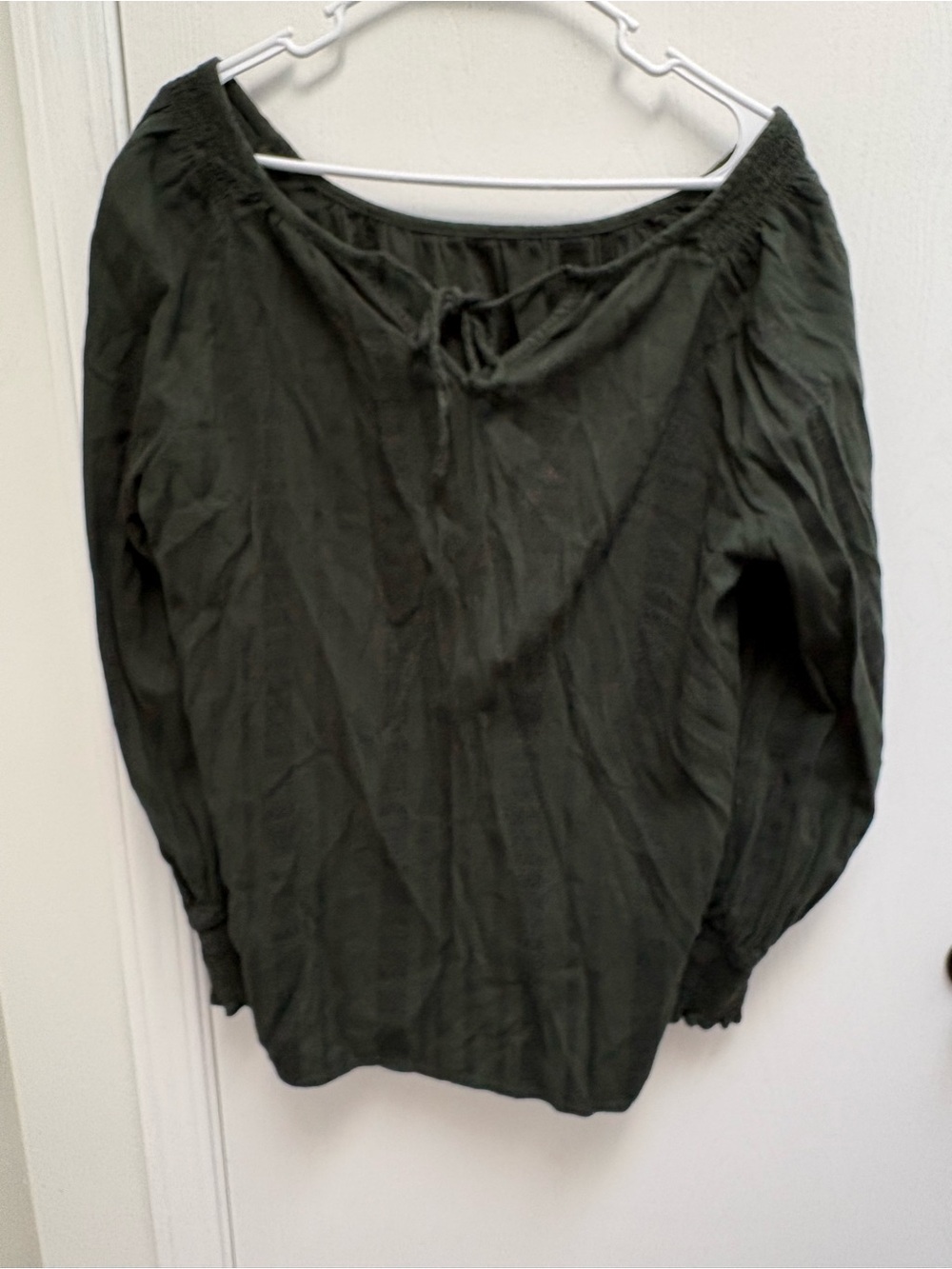 Off-Shoulder Long Sleeve Top in Olive Green
